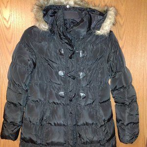 NWOT Woman's (M), Long Black Hooded Coat